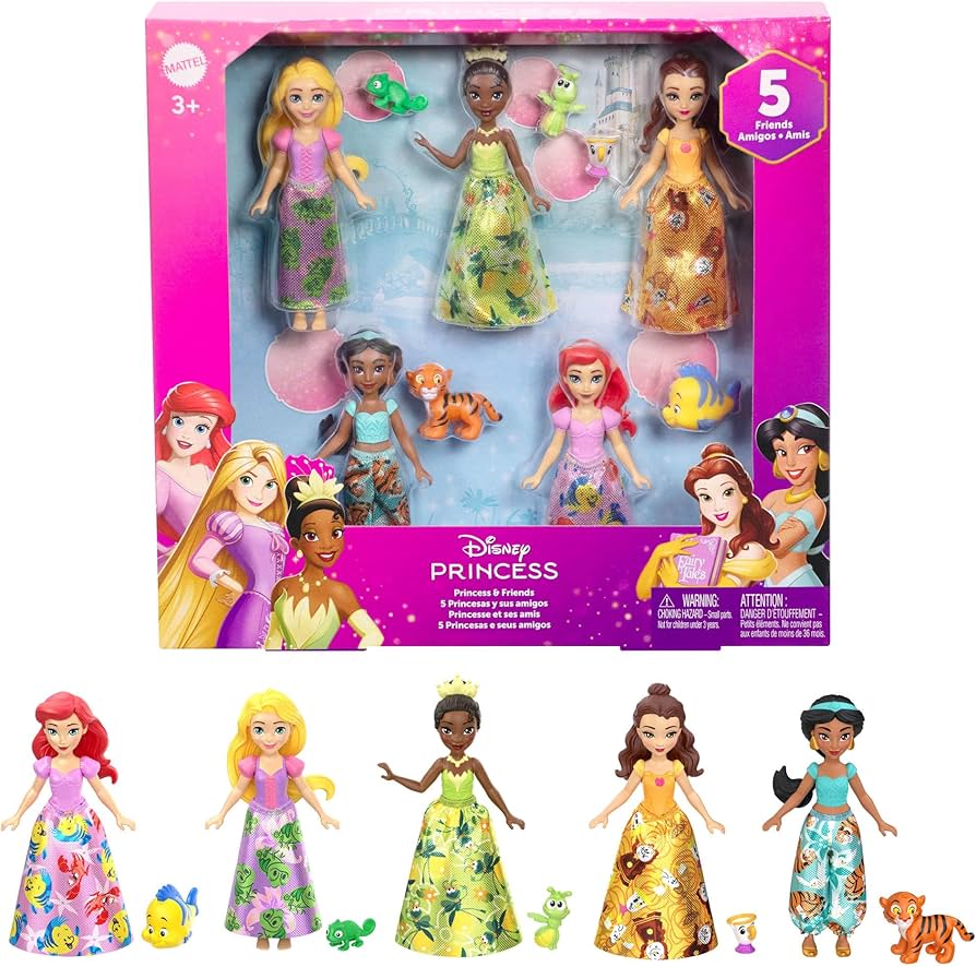Mattel Disney Princess and Friends Set of 5 Moving Little Dolls